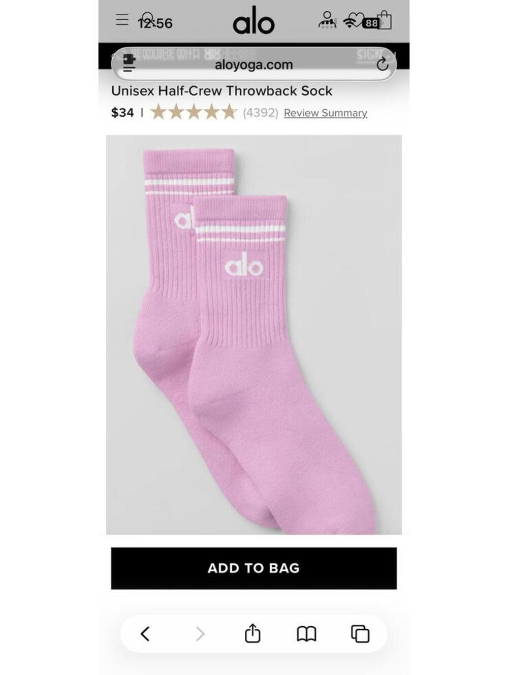Alo Yoga Unisex Half-Crew Throwback Socks Medium Pink White